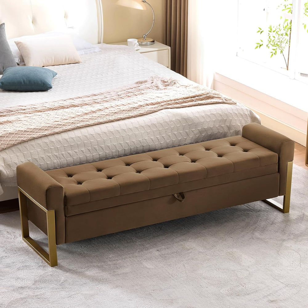 67" Storage Bench for Bedroom, King Size End of Bed Bench, Upholstered S...