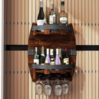 Whiskey Barrel Shelf Wall Mounted, Vintage Wine Rack With Glass Holder | Wooden Handmade Bourbon Shelf, Bar Liquor Bottle Holder, Gift For Wine Lover, Drinks Cabinet Rack for Whiskey, Beer