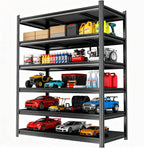 77'' Storage Shelves, Garage Metal Shelving Unit, Adjustable, Double-Layer Column with Reinforced Ribs, Heavy-Duty, Capable of Bearing 3600 lbs, Suitable for Garage, Warehouse, Kitchen Storage