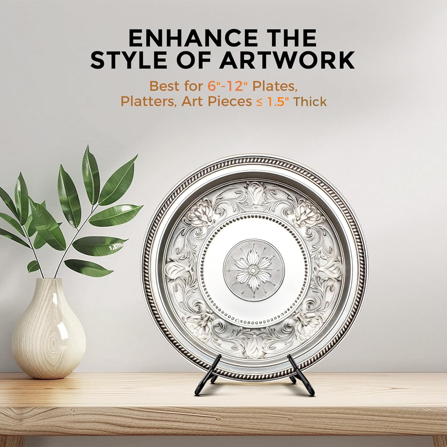 TR-LIFE Plate Stands for Display, 6.5 inch, 2 Pack, Metal Picture Holder Easel Stand for 6–12 in Plates, Frames and Books, up to 1.5 in Thick
