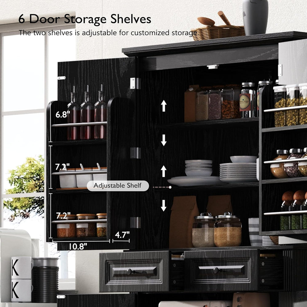 Tall Kitchen Pantry with 3 Pull Out Storage Organizers,Farmhouse Embossed Tex...