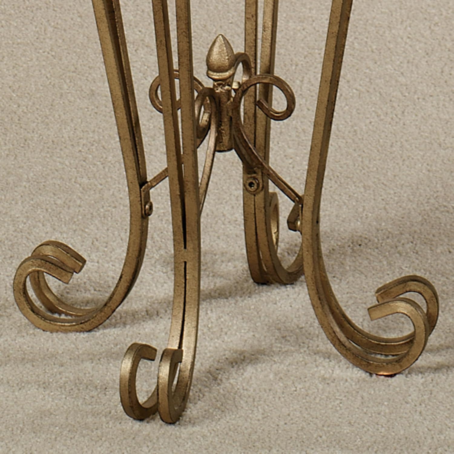 Touch of Class Chalcedony Metal Scroll Pedestal Table, Antique Gold, 36" H | Beveled Glass, Made of Iron, Square Shaped Top, Elegant Style, Accent Furniture for Living Room, Sun Room, or Bedroom