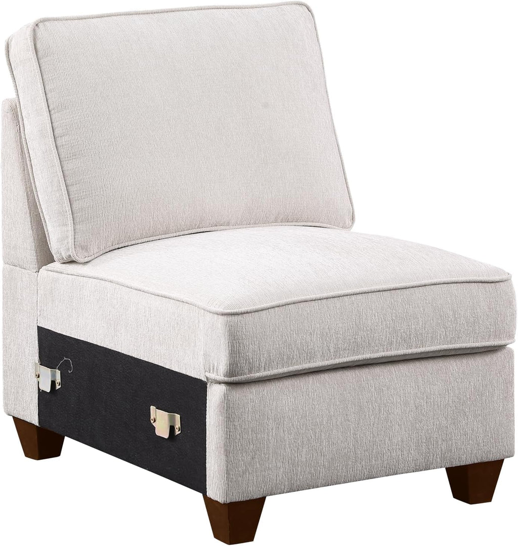 Ball & Cast 127" L-Shaped Sectional Couches for Living Room with Movable Ottoman,2 Cup Holders & USB Ports,7 Seat Chenille Upholstered Sofa W/6 Throw Pillows & Hidden Storage Box,DIY Combination,Beige