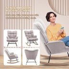 SAETSFEG Rocking Chair Nursery Teddy Upholstered Glider Rocker Rocking Accent Chair Padded Seat with High Backrest Armchair Comfy Side Chair for Living Room Bedroom Offices (Grey Teddy)