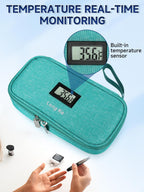YOUSHARES Insulin Cooler Travel Case for Pen & Vials, Temperature Display Diabetic Medication Cooling Bag with Protective Ice Brick, TSA Approved Refrigerated Diabetes Supplies Carrying Organizer