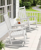 KINGYES Oversized Outdoor Rocking Chair Set of 2, All-Weather Patio Rocking Chairs for Porch, HDPE Outdoor Patio Recliner Rockers with High Back & Wide Seat for Garden, Lawn, White