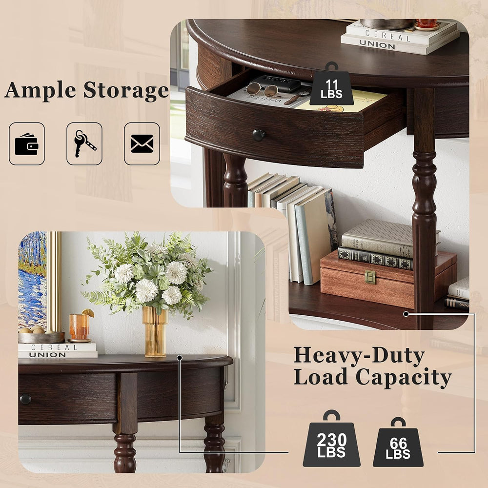 LUMISOL Half Moon Console Table with Drawer, 39'' Farmhouse Entryway ...