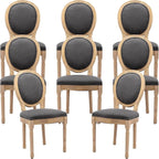 French Country Dining Chairs Set of 8, Gray Kitchen & Dining Room Chairs Set of 8, Linen Upholstered Dining Chairs, Wood Legs, Sillas De Comedor (Fabric, Grey, 8Pcs)