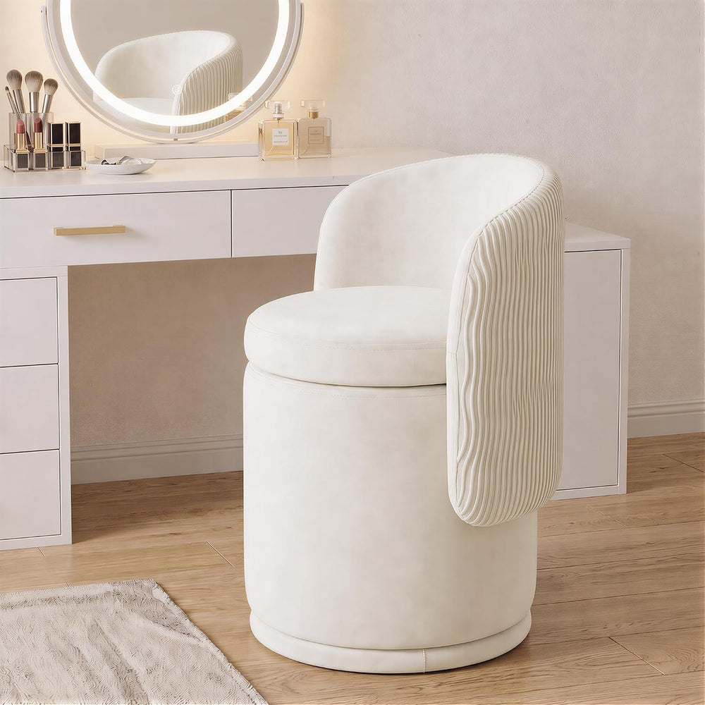MALOL Ottoman with Storage, Swivel Vanity Stool with Back | 13GAL Velvet Make...