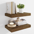 Marsmiles 16" Floating Shelves for Wall, Wooden Shelves with Invisible Brackets Set of 2, Rustic Farmhouse Wall Mounted Shelf for Kitchen Bathroom Living Room Study, Rustic Brown