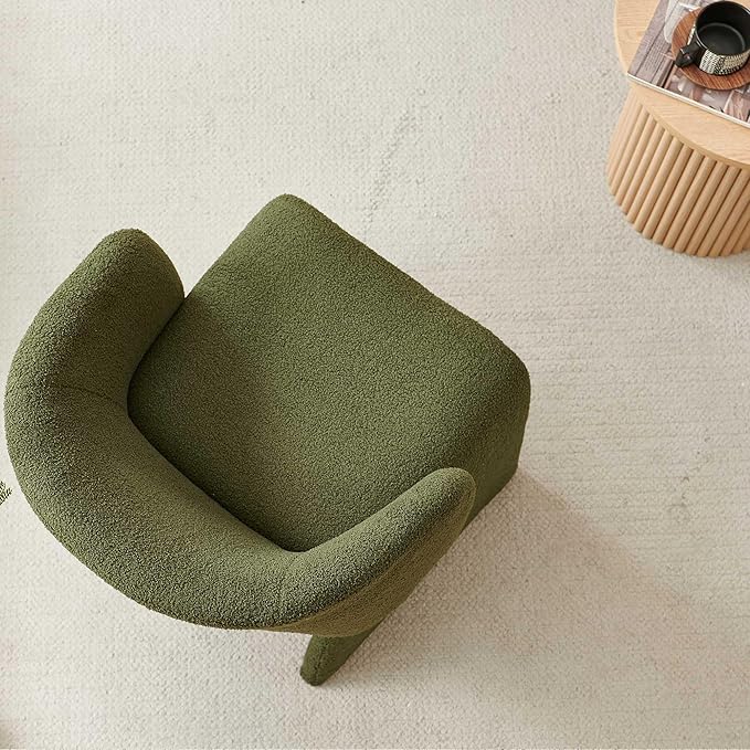 NORDICANA Barrel Dining Room Chairs with Arms, Faux Fur Accent Chairs Set of 4, for Kitchen, Living Room, Upholstered Armchairs, Green