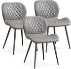 Dining Chairs Set of 3, Comfy Modern Dining Chairs with Thick Cushions, Upholstered Fabric Kitchen Side Chairs with Adjustable Metal Legs for Dining Room (Light Grey)