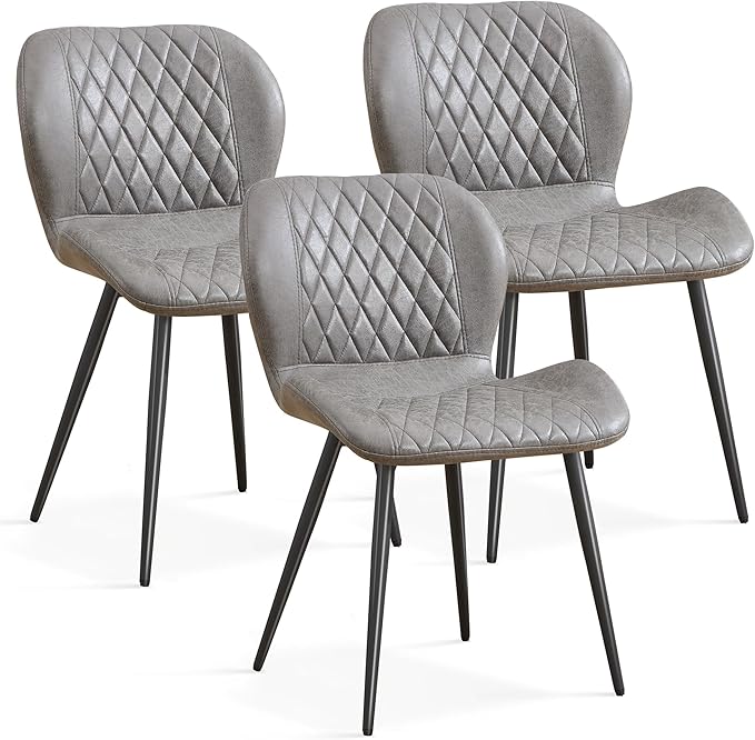 Dining Chairs Set of 3, Comfy Modern Dining Chairs with Thick Cushions, Upholstered Fabric Kitchen Side Chairs with Adjustable Metal Legs for Dining Room (Light Grey)
