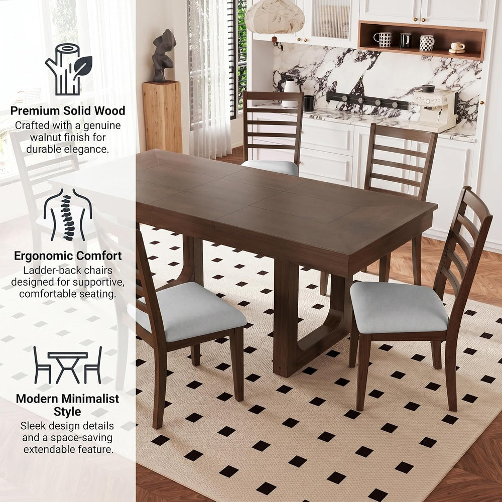 Farmhouse Extendable Dining Table Set with 8x10 Beige Washable Non-Slip Area ...