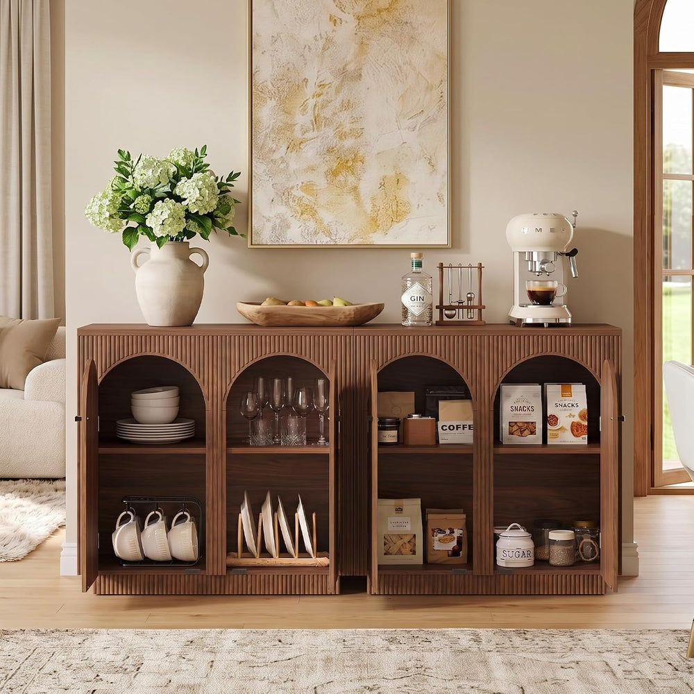 32" Arched Door Sideboard Buffet Cabinet with Storage,Walnut