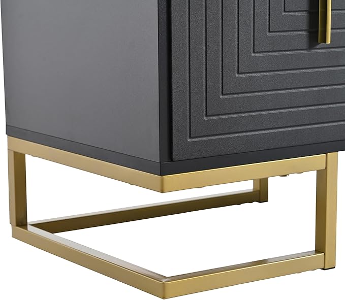 Ball & Cast Modern TV Stand with Storage Cabinets for TVs up to 80", Luxury Media Console w/Metal Legs & Gold Handles,Geometric Lines & Adjustable Shelf,Entertainment Center for Living Room,Black