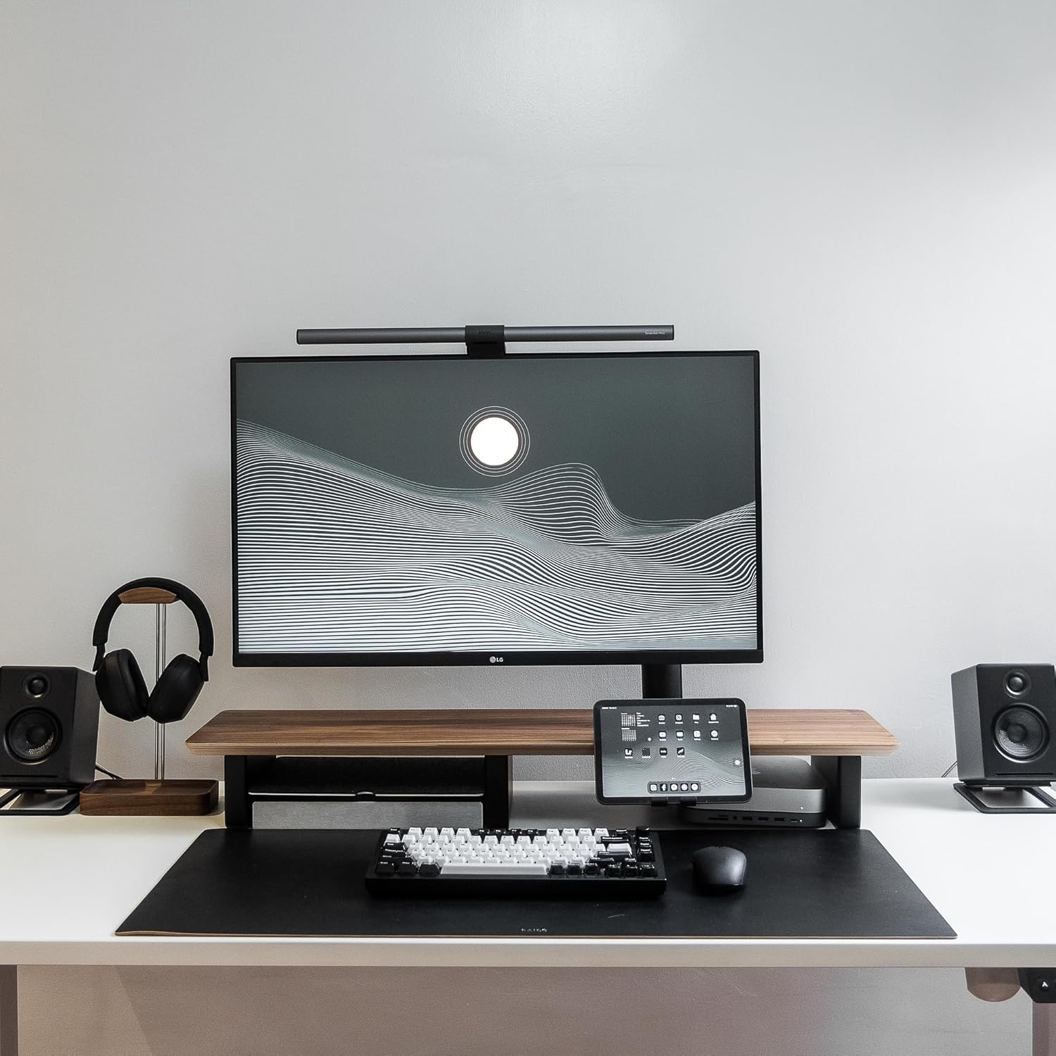Raico Desk Cockpit Shelf Monitor Stand System Dual Screen Setup Wood Large Desk Accessory Organizer Unit (Walnut, Medium v2 | 36 Inches)