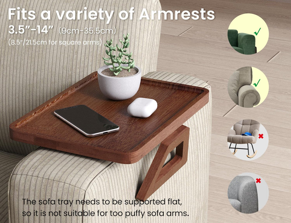 2 Pack Bamboo Couch Arm Tray,Folding Sofa Armrest Table(Brown) | Clip-On Couc...
