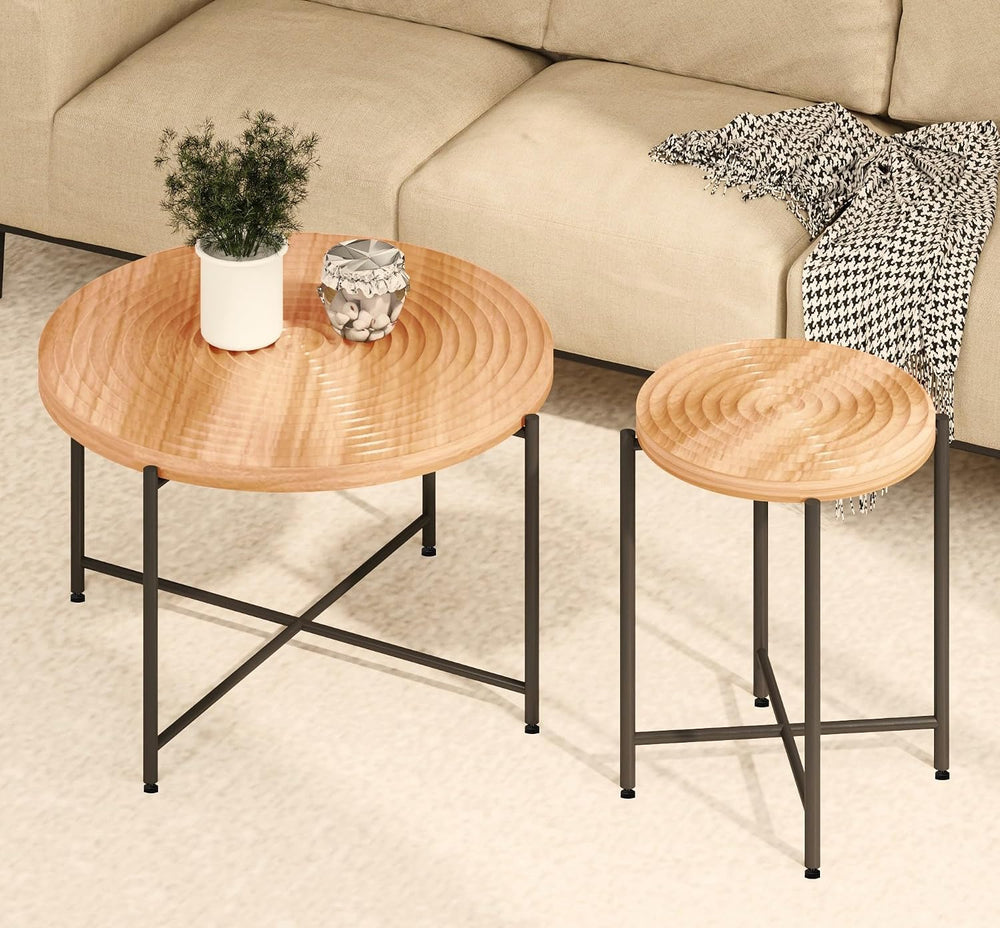 Coffee Table Set, End Table, MDF Living Room Tables with PVC Cover, Cylindric...