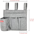Linen Bedside Caddy, Bedside Storage Organizer for Hospital Beds, College Dorm Rooms or Baby Bed (4 Pockets-Grey)