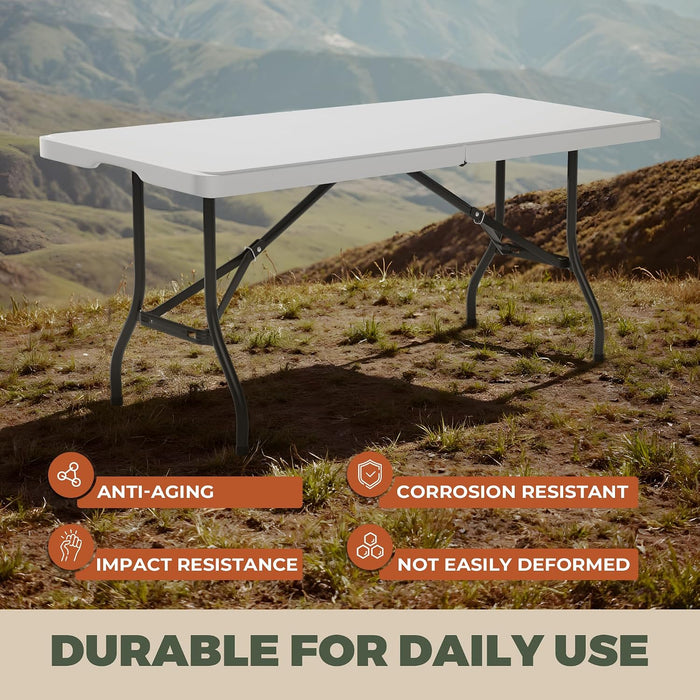 6 Foot Folding Table, Sturdy 330LBS Capacity, Reinforced Steel Legs, Foldable Design with Safety Lock, Portable Folding Table for Parties, Picnics, Weddings, Camping, 2 Pack