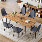 59"-75" Extendable Dining Table Set for 6, Mid Century Dining Room Table Set for 6, Modern Wood Kitchen Table Upholstered Chairs Set of 6, Ideal for Dining Room,Office, Space-Saving, Easy to Assemble