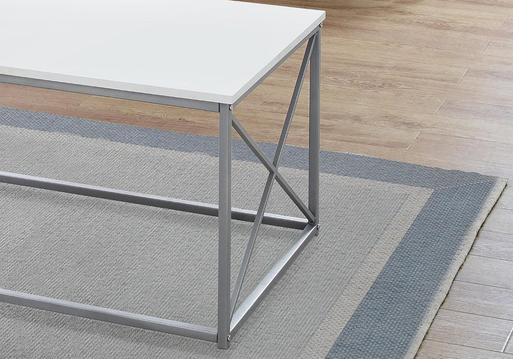 3pc Table Set, Coffee, End, Side Tables, White Laminate, Grey Metal, Modern |...