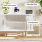 DHH 55 Inch Mid Century Modern TV Stand with Power Outlet for TVs up to 60 Inch, Entertainment Center with Storage and Adjustable Shelves, Media Console with Sliding Doors for Living Room(White)