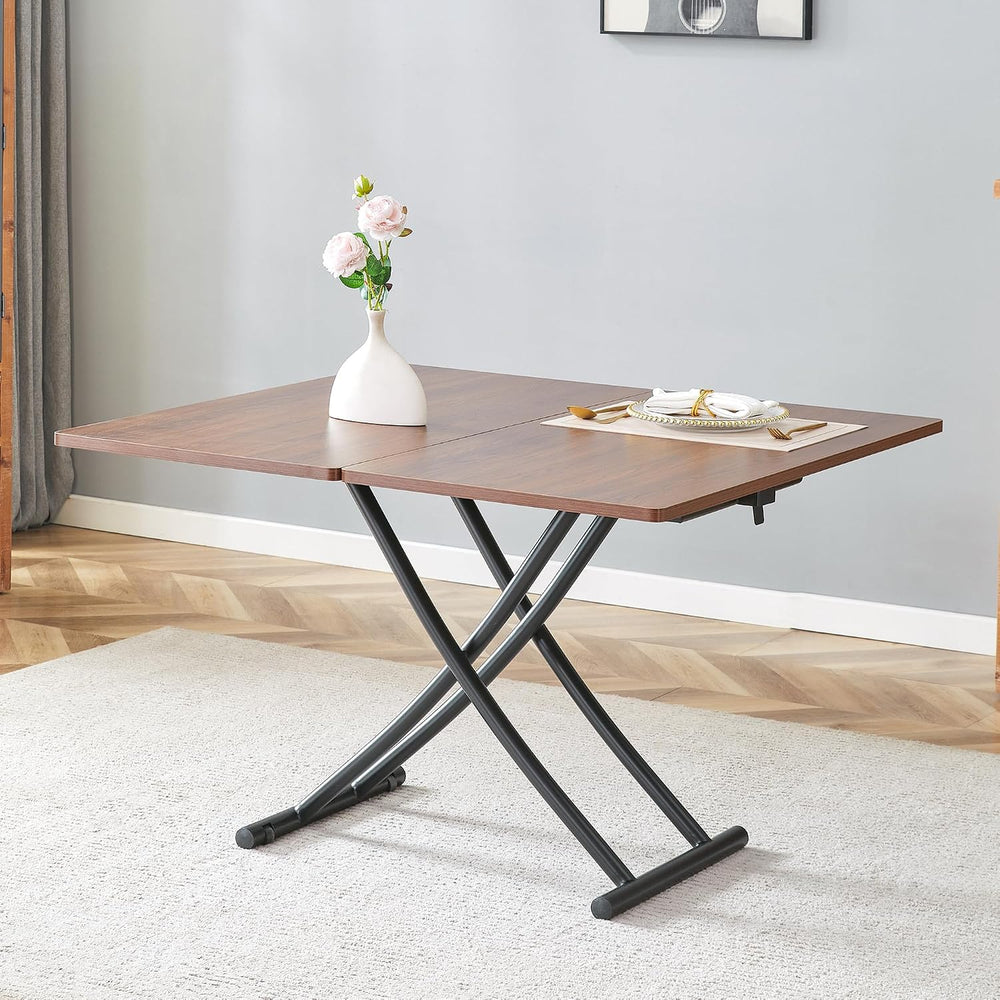 Space Saving Folding Dining Table, Adjustable Height Foldable Coffee Table wi...