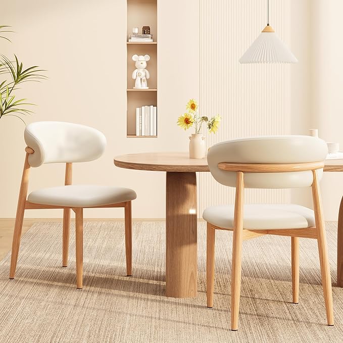 Kitchen Dining Chairs Set of 6 Modern Soft Linen Farmhouse Dining Room Chairs, Beige/Original