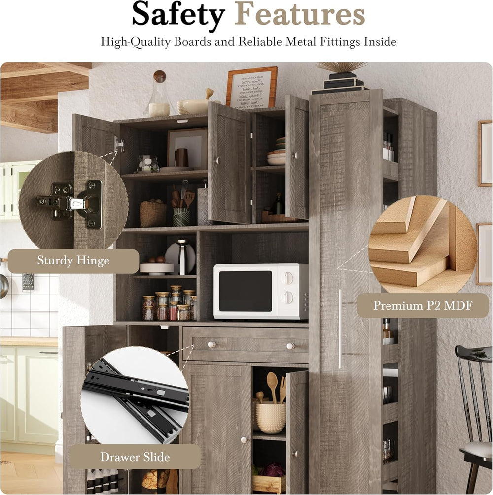 Kitchen Pantry Cabinet, Buffet with Pull-Out Side Cabinet | 7-tier pull-out s...