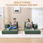 4-in-1 Boneless Folding Convertible Sofa Bed, 78 Inch Corduroy Loveseat Sleeper Couches with Pull Out Bed, Futon Couch for Living Room Bedroom, No Assembly Needed, Green
