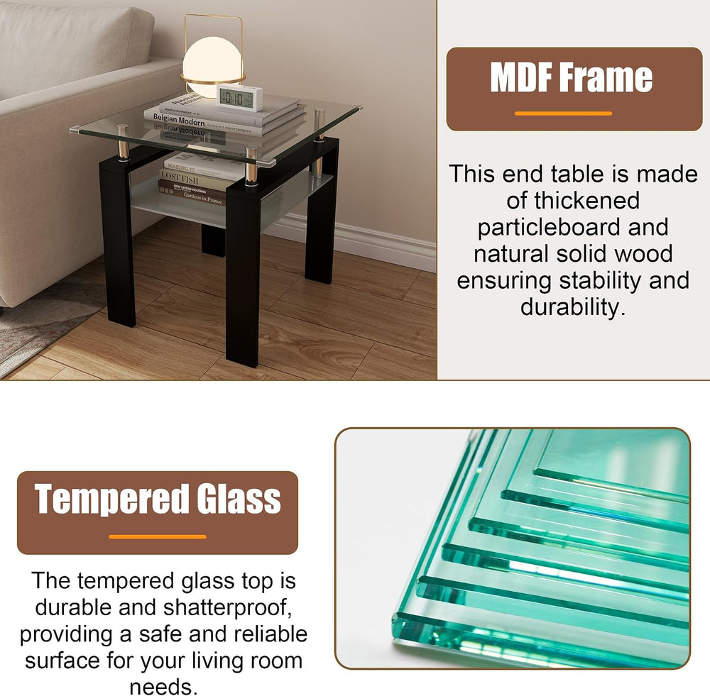 Living Room Set of 3 with Glass Coffee Table, End Table, and Console Table, M...