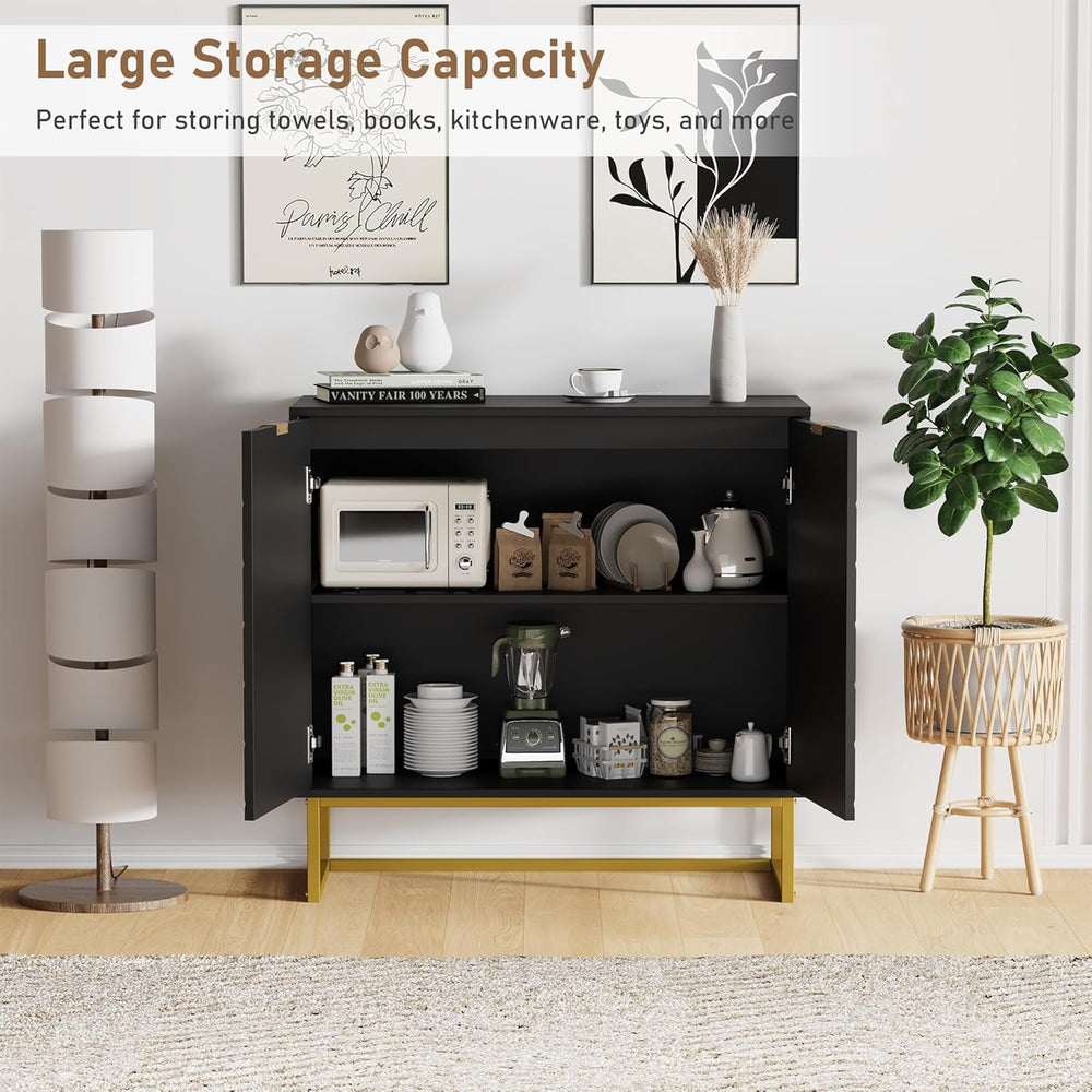 Garvee 31.5 in Modern Sideboard Buffet Cabinet with Storage, Wood Accent Stor...