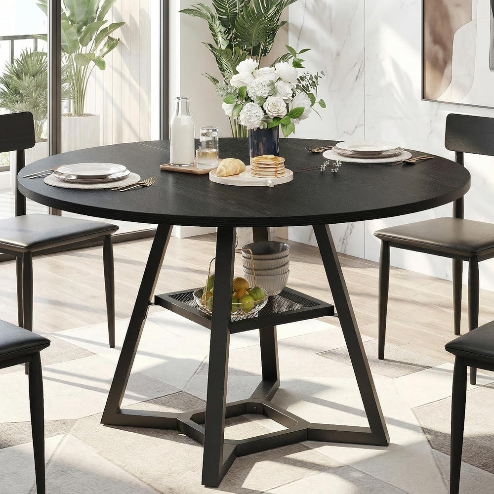 knoworld Round Dining Table for 4-6 with Storage Shelf, Kitchen & Dining ...