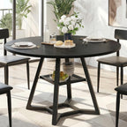 knoworld Round Dining Table for 4-6 with Storage Shelf, Kitchen & Dining Room Circle Pedestal Table, Heavy Duty Metal Frame & Wood Top