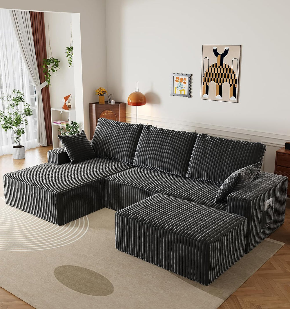 108" U-Shape Modular Sectional Cloud Couch with Ottoman, Deep Seat Couch...