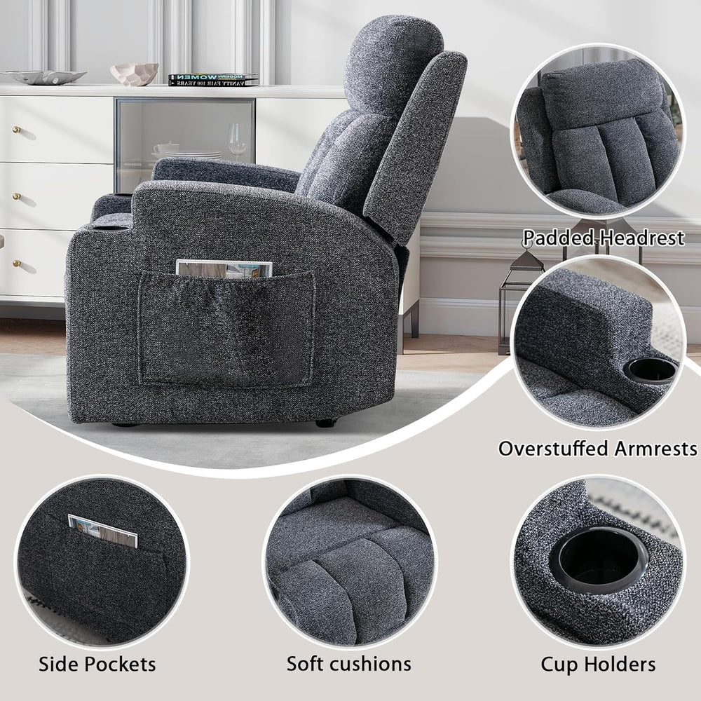CANMOV Manual Recliner Chair with Massage and Heat, Soft Fabric Recliner Chai...