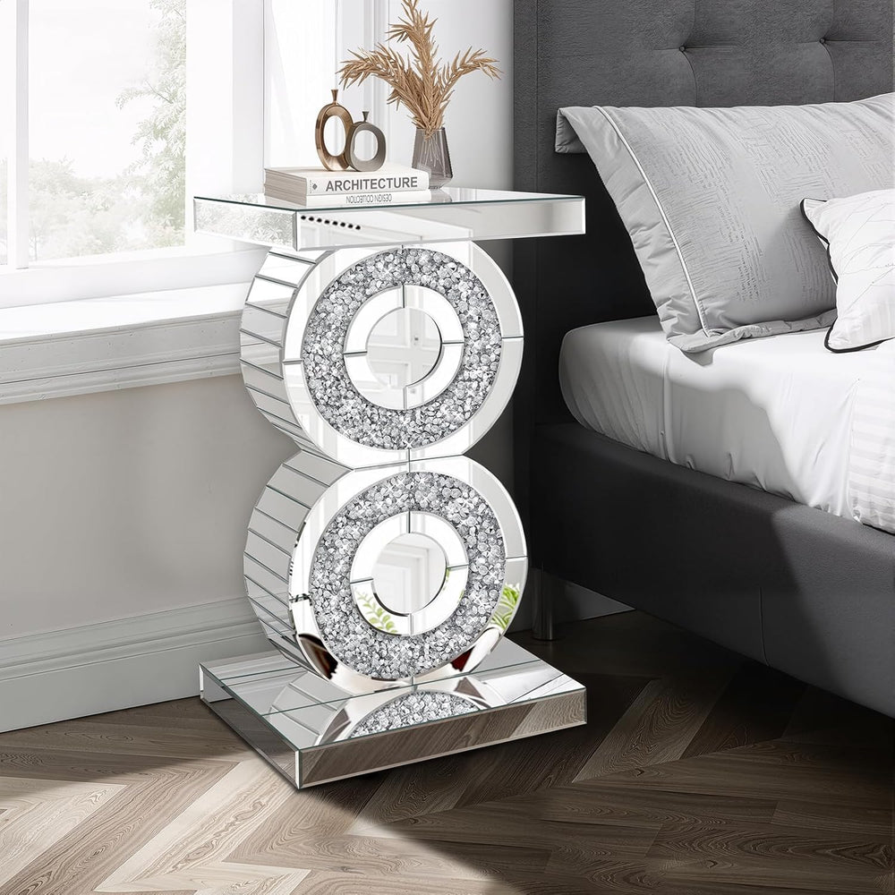 Pregaspor Crushed Diamond Mirrored End Table, Unique Side Table with Crystal ...