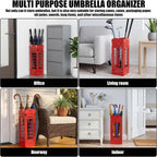 Square Metal Umbrella Holder, Square Free Standing Umbrella Rack Decorative Umbrella Holder Hollow Cutout Pattern Design for Umbrella Cane Entryway Home Office 19.49" X 6.1" X 6.1"(Red hollowed out)