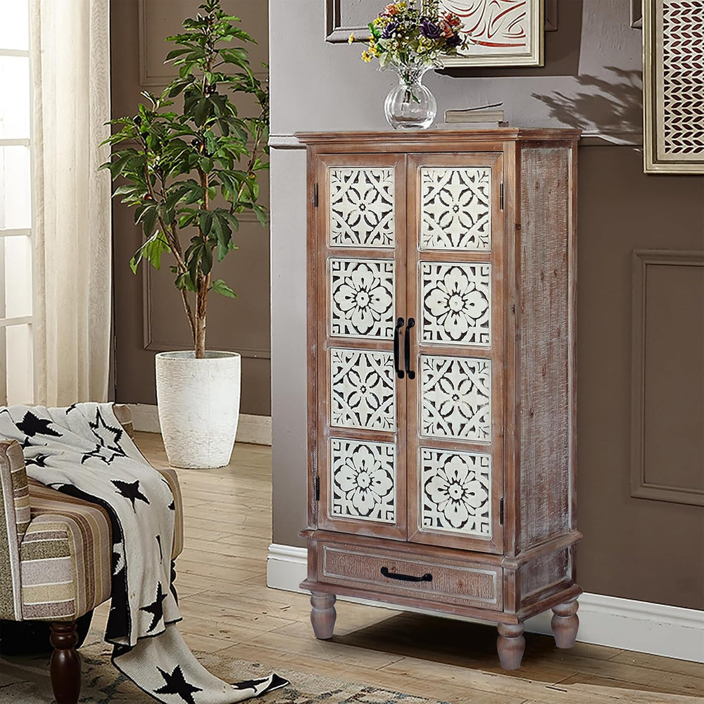 Vintage Kitchen Pantry Cabinet, Freestanding Farmhouse Storage Cabinet with 2...
