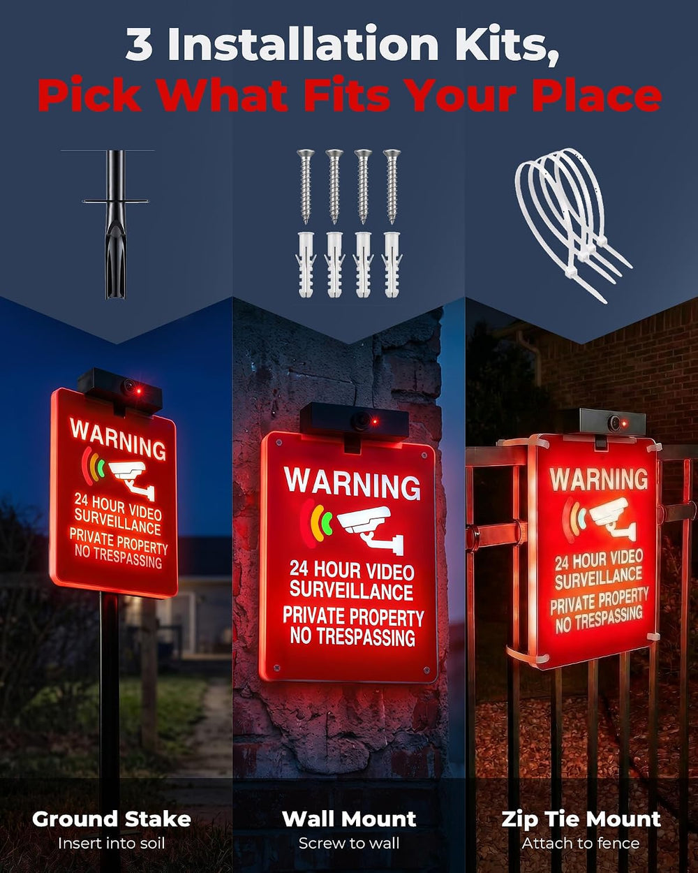 2 Pack Solar No Trespassing Signs Private Property, Solar Powered Yard Signs ...