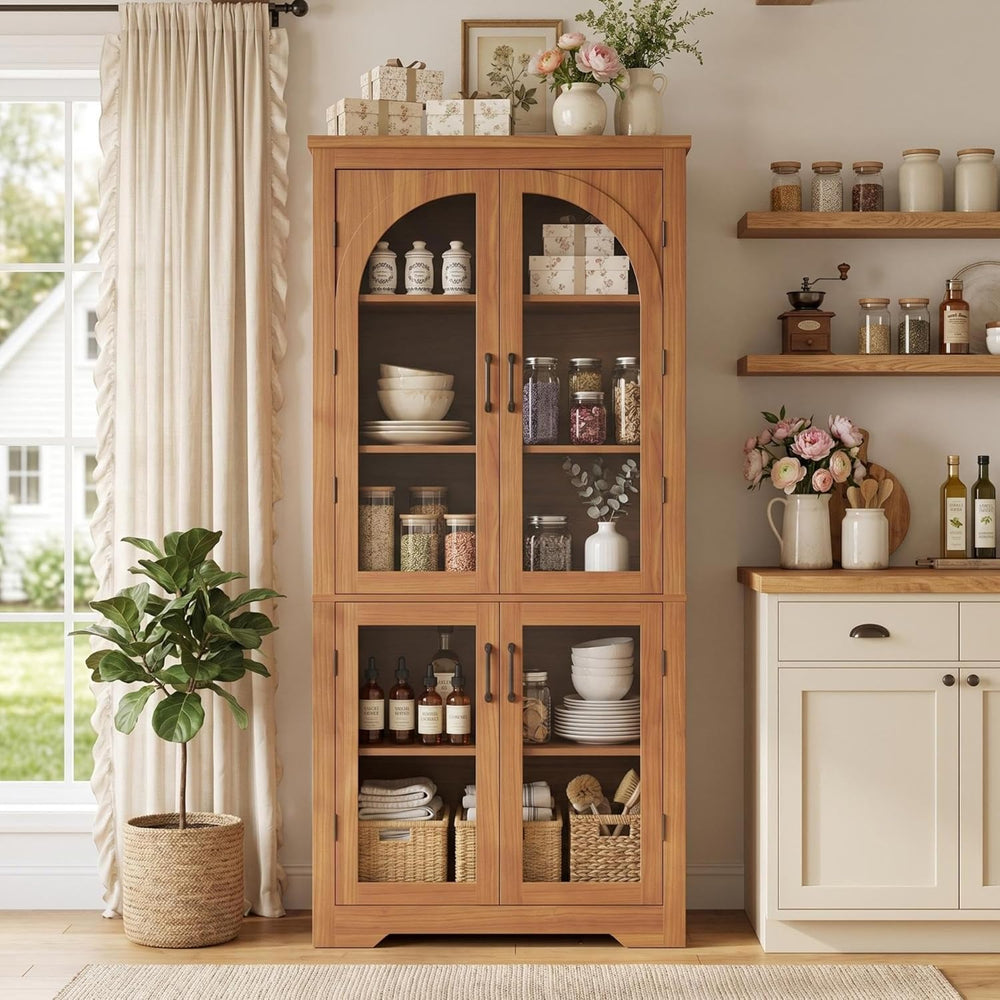70" Kitchen Pantry Storage Cabinet - Modern Display Pantry Storage with ...