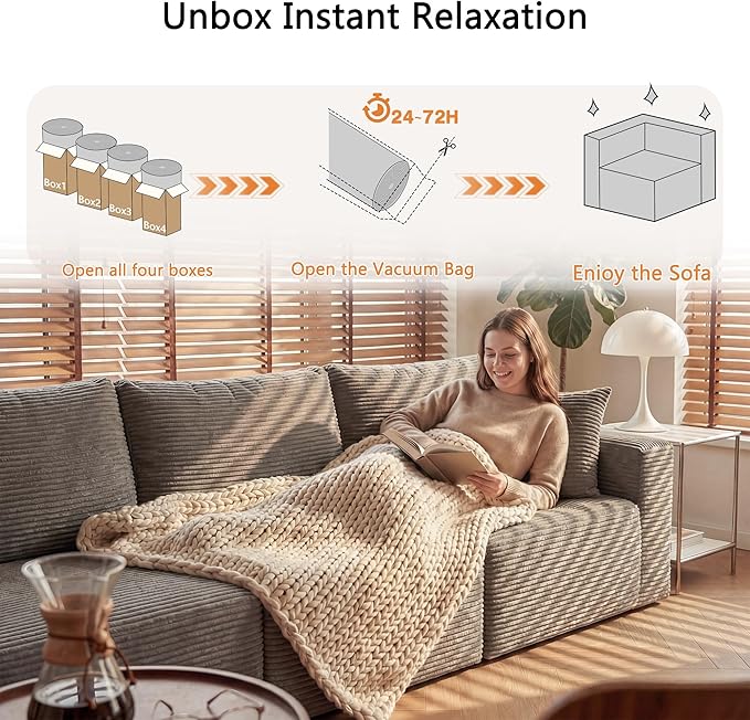 Homall Sectional Couches for Living Room, Modern Boneless Couch with Deep Seat, Upholstered Cloud Sofa, No Assembly Required (Dark Grey, Three-Seater Sofa)