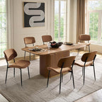 HULALA HOME Dining Chairs Set of 6 Mid-Century Modern Upholstered Kitchen Dining Room Chairs with Wood Curved Backrest, Black Metal Legs Fabric Dinner Chair for Living Room Cafe Restaurant Camel