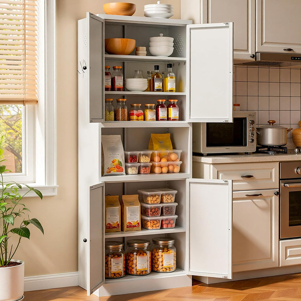 AQY Kitchen Pantry Cabinet,72" White Pantry Cabinet 3-Tier Adjustable Sh...