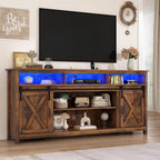 57" LED Farmhouse TV Stand for 65/60/55 Inch TVs,Tall Entertainment Center Storage Cabinets w/Power Outlets and Sliding Barn Door,Rustic TV Stands for Living Room,Media Console Cabinet (Brown)