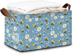 32L Large Storage Bins with Handles, Basket Organizer for Shelves, Closet, Books, Laundry & Home Decor (Bee Daisy)