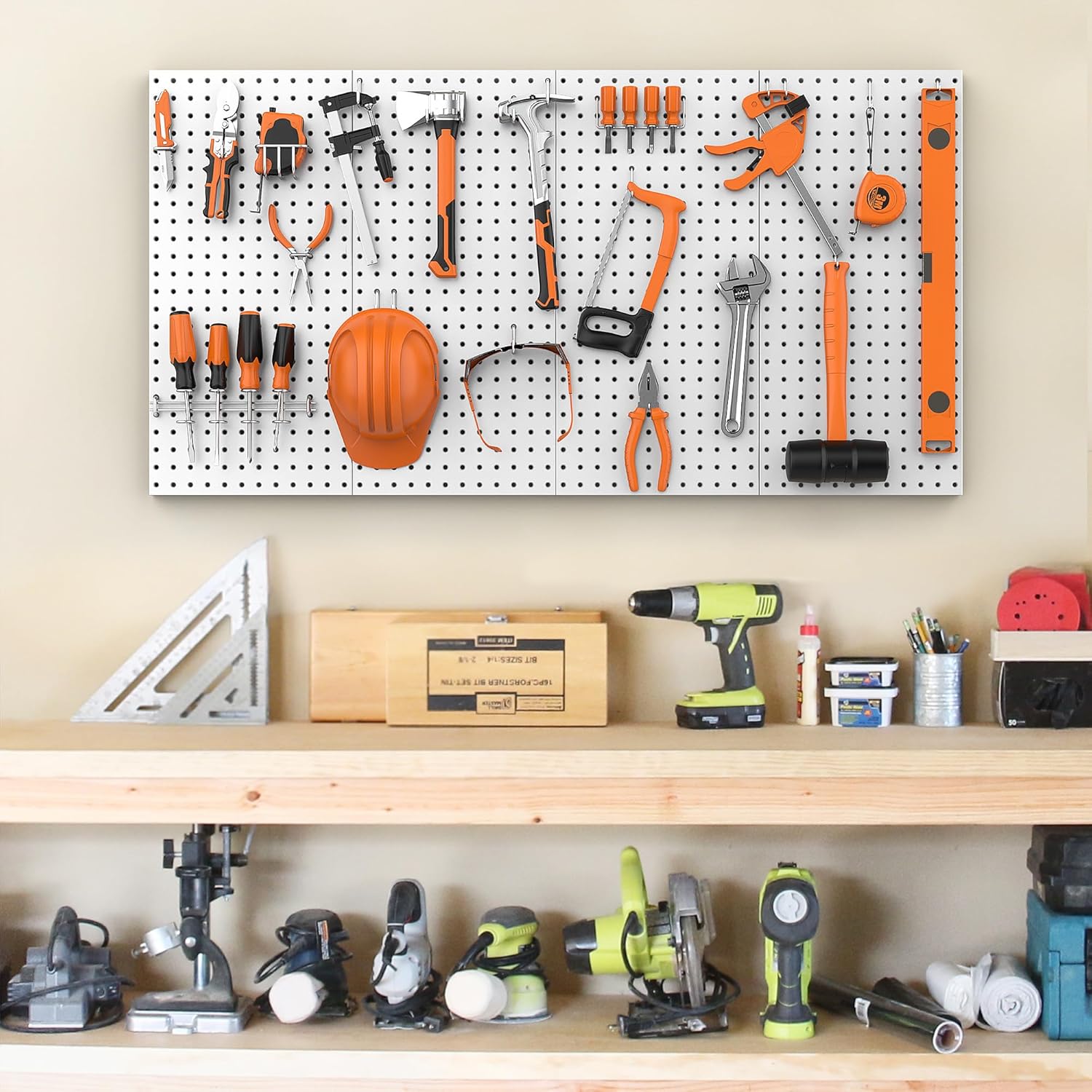 Pegboard Smith Metal Pegboard Panels 12" x 24", 4 Pack Grey Wall Mounted Tool Organizer Boards, Heavy Duty Tool Storage Peg Board for Garage, Workbench, Office, Fits 1/4" Peg Hooks