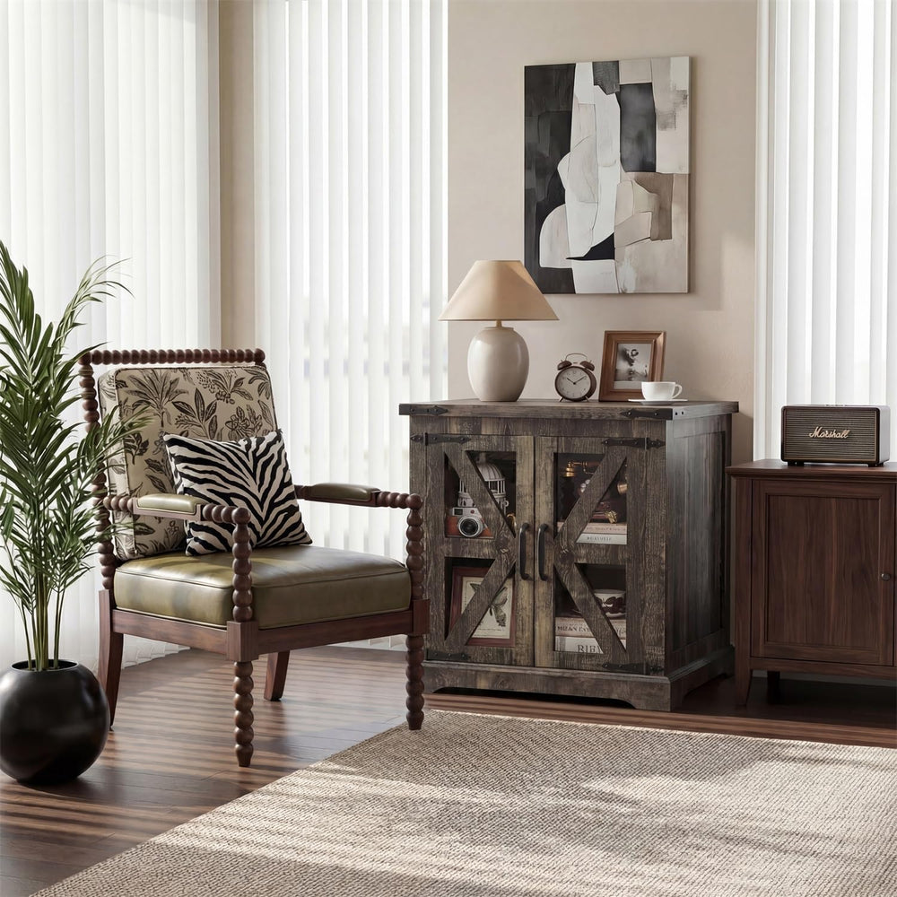Farmhouse End Table, 24" Large End Tables with Storage, Rustic Square So...